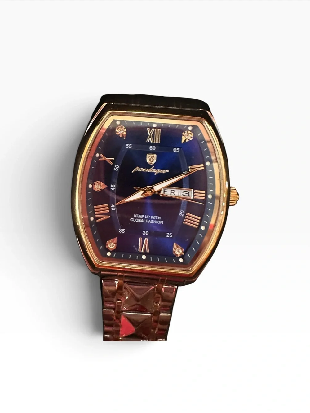 wGold-Tone Smartwatch with Blue Dial and Pyramid-Link Bracelet